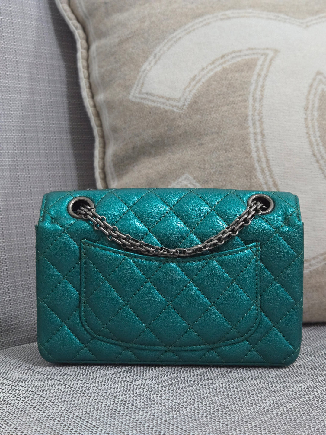 Chanel Series 28 Emerald Green Turquoise Calf skin 2.55 Reissue Mini Flap Bag with Ruthenium Hardwars