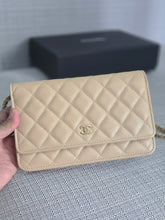 Load image into Gallery viewer, Chanel Beige Clair Caviar GHW Classic Wallet on Chain (WOC)
