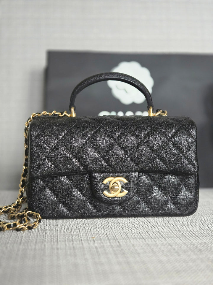 Chanel series 31 21S 2021 Collection Black Caviar Aged GHW Mini Rectangular Flap Bag with Top Handle