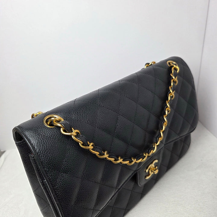 CHANEL series 16 Black Caviar GHW Jumbo Timeless Classic Double Flap Bag 2012