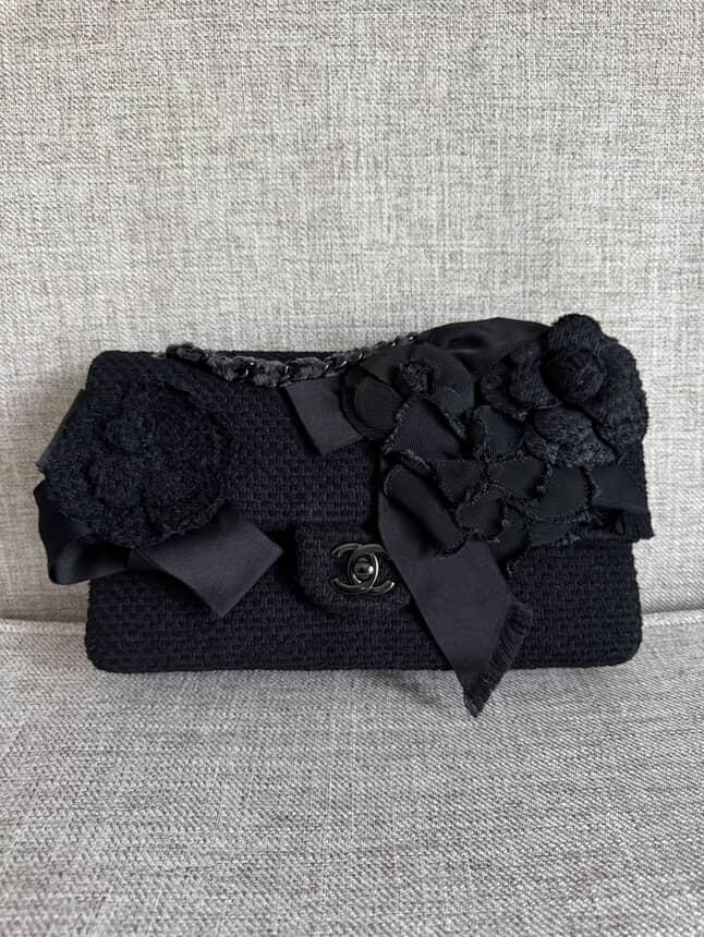 CHANEL 23C 2023 Embroidered Flower Tweed Medium Classic Flap Bag