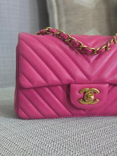 Load image into Gallery viewer, Chanel series 21 2015 Hot Pink Lambskin Chevron Mini Rectangular Flap Bag with Yellow GHW
