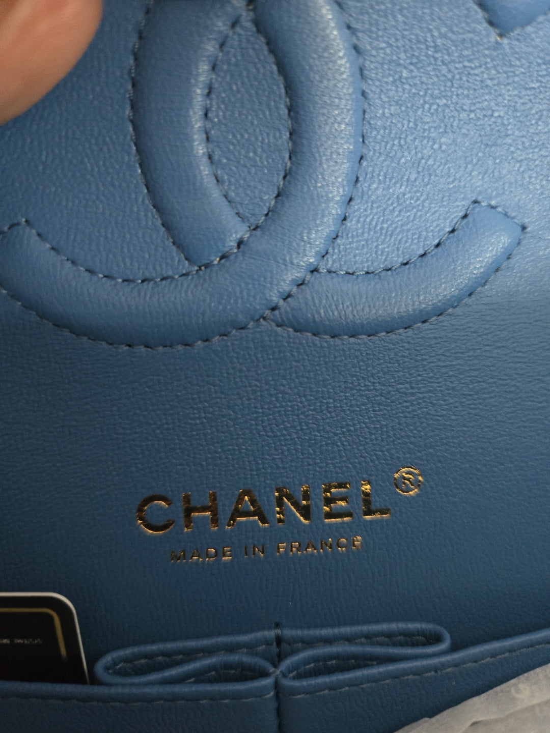 Chanel Series 30 Blue Caviar Medium Timeless Classic Double Flap Bag with Champagne GHW