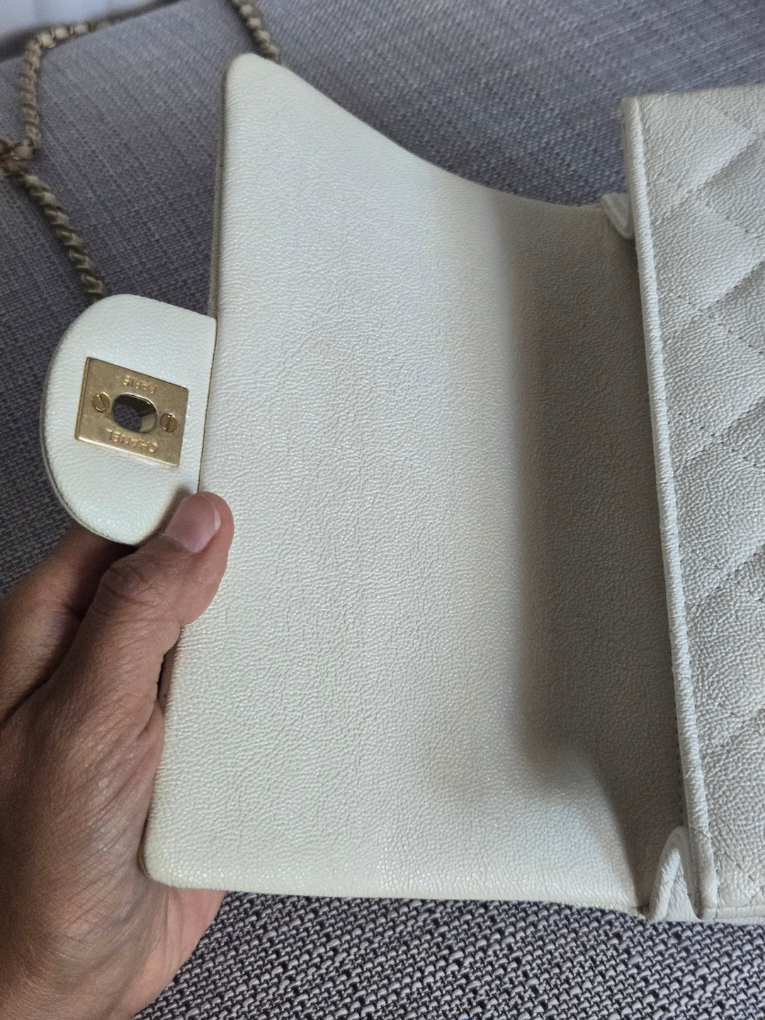 CHANEL 21S Series 31 White Caviar Aged GHW Top Handle Mini Rectangular Flap Bag