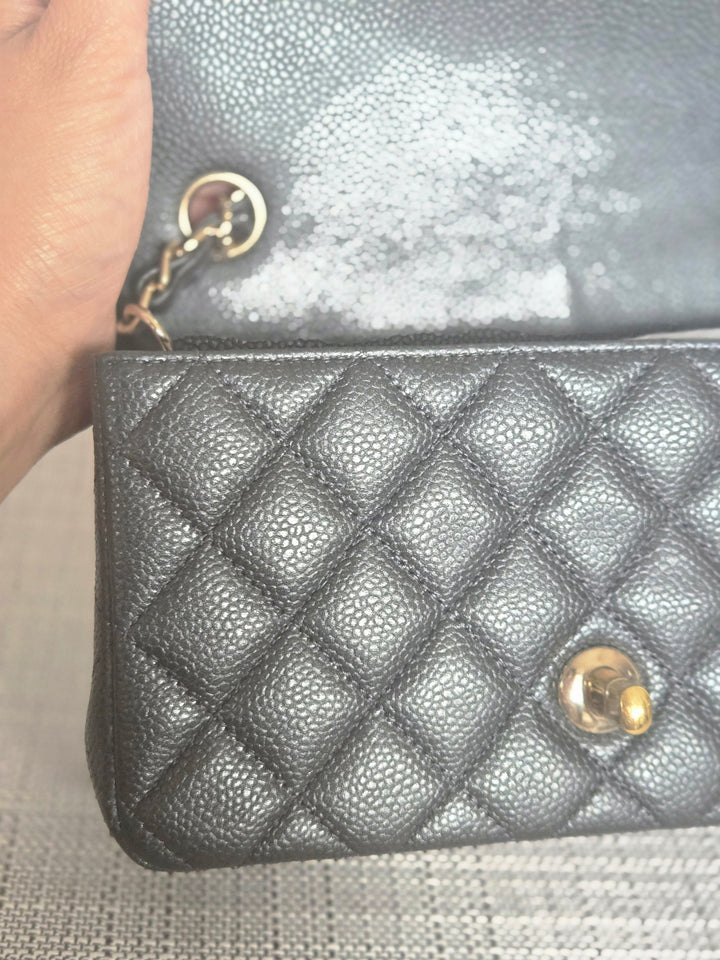 Chanel series 25 2018 Summer/Spring 18S Collection Pearly Dark Grey Caviar LGHW Mini Rectangular Flap Bag