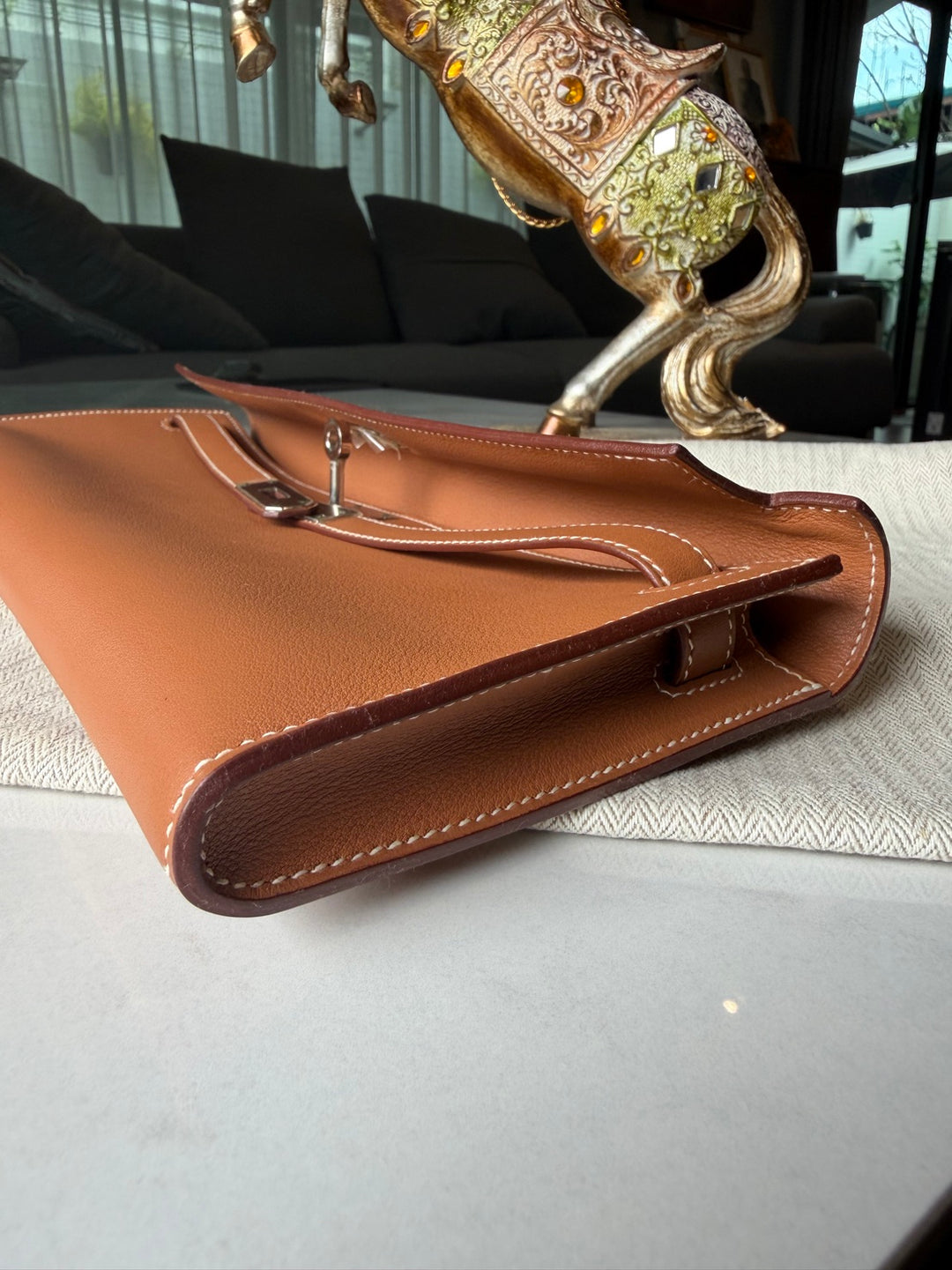 Hermès Kelly Cut Gold Swift Leather PHW Stamp R 2014