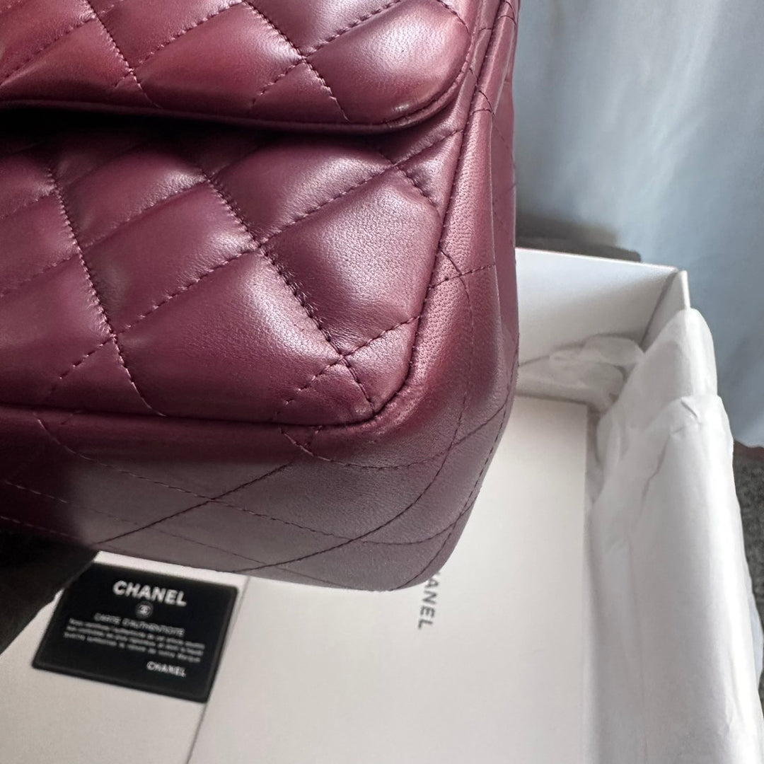 CHANEL series 16 Burgundy Lambskin LGHW Jumbo Timeless Classic Double Flap Bag 2012