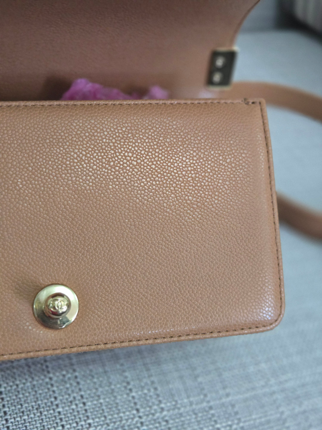 Chanel 21K 2021 Fall/Winter Collection Caramel Brown Caviar shiny champagne GHW Small Le Boy Flap Bag