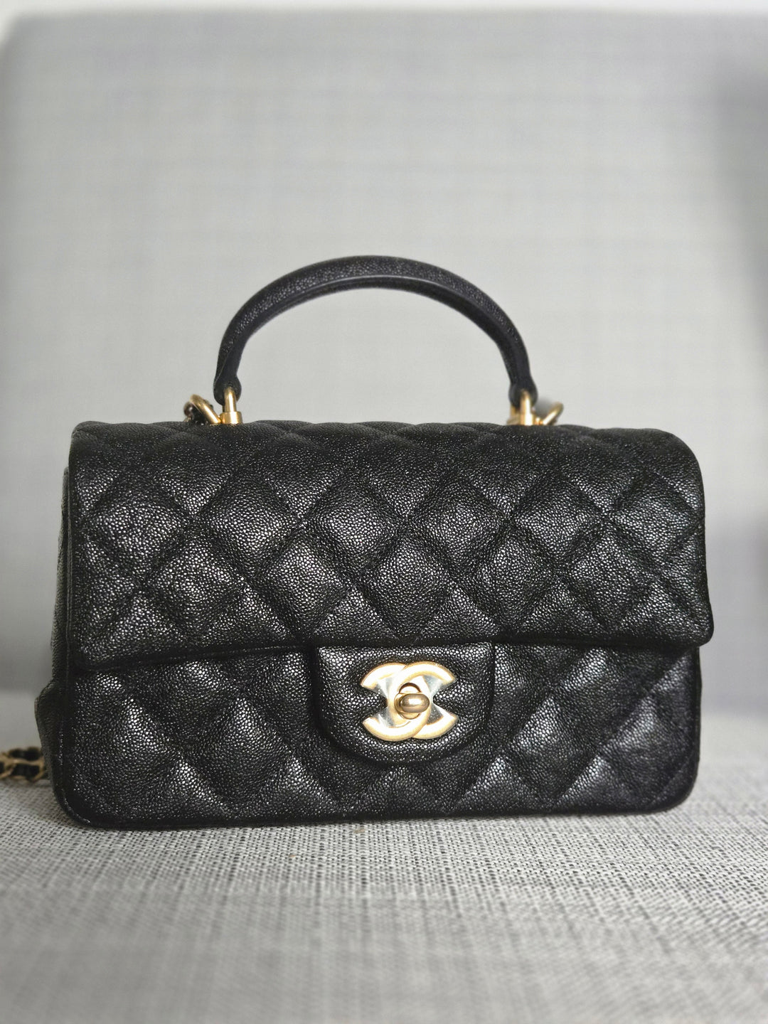 Chanel series 31 21S 2021 Collection Black Caviar Aged GHW Mini Rectangular Flap Bag with Top Handle