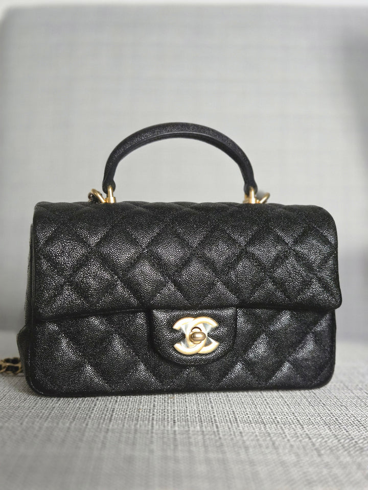 Chanel series 31 21S 2021 Collection Black Caviar Aged GHW Mini Rectangular Flap Bag with Top Handle