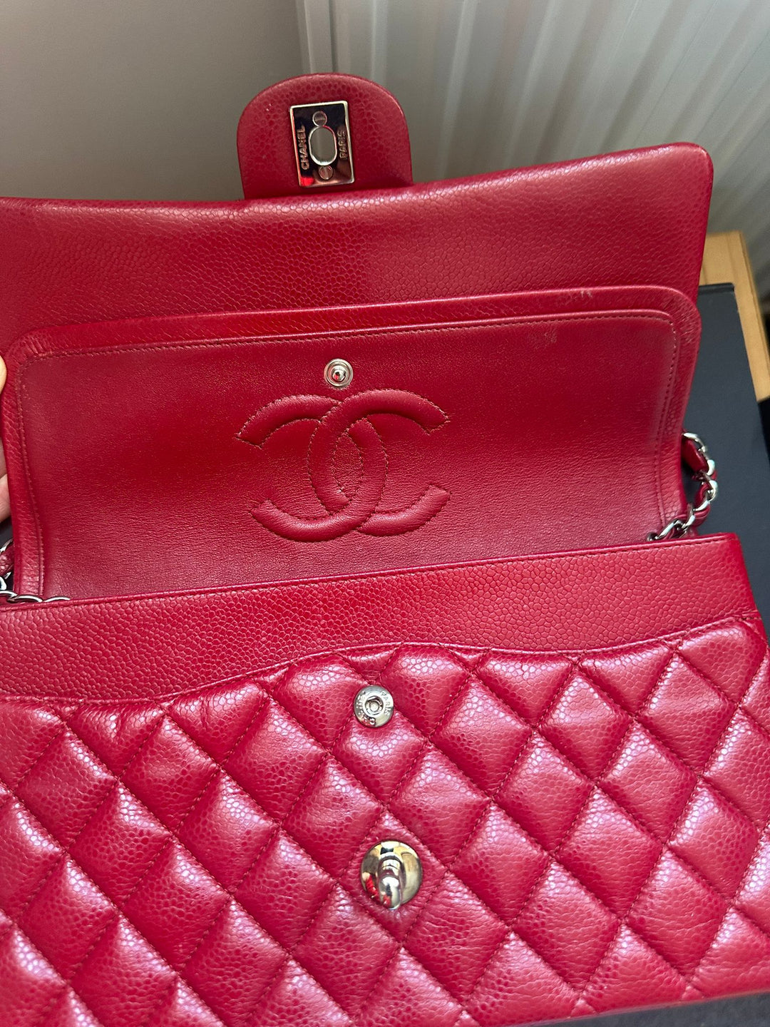 CHANEL 12A series 16 2012 Red Caviar SHW Medium Timeless ML Classic Double Flap Bag