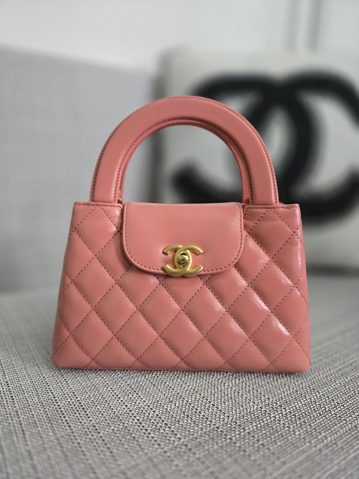 Chanel 23K Pink Lambskin GHW Nano Kelly Shopping Bag size Small (19 cms AS4416)