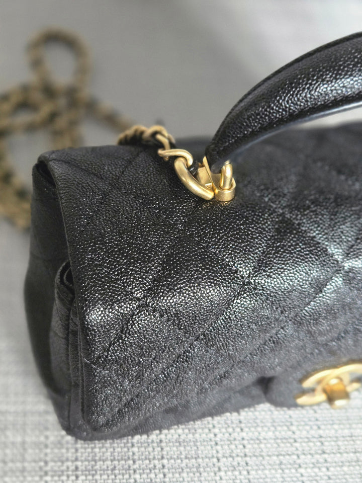Chanel series 31 21S 2021 Collection Black Caviar Aged GHW Mini Rectangular Flap Bag with Top Handle