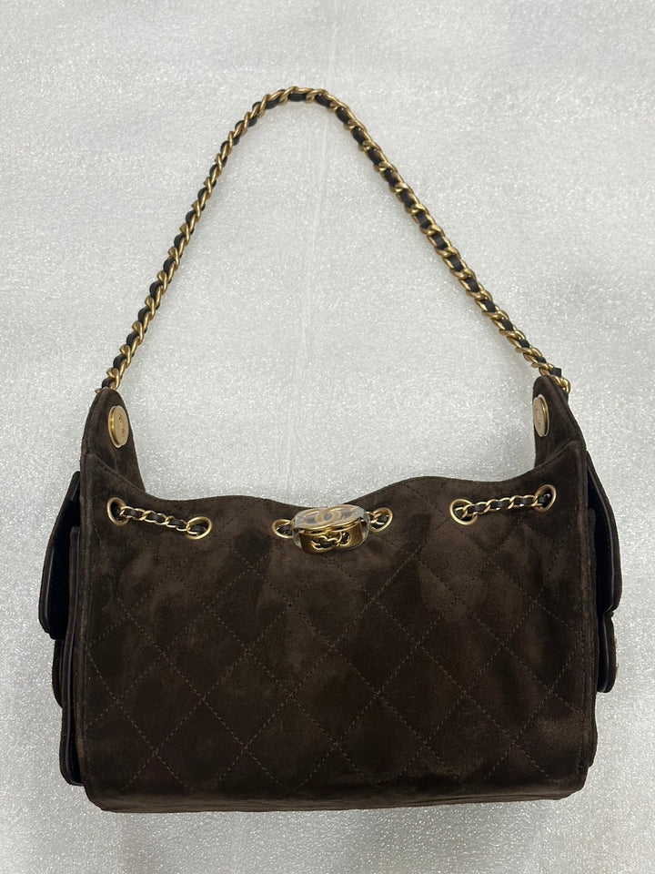 CHANEL 26C Brown Suede Aged GHW Mini 25 Hobo Bag