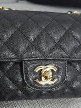 Load image into Gallery viewer, Chanel 17C series 23 Black caviar Champagne GHW Classic Mini Rectangular Flap Bag with Edge Stitching
