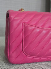 Load image into Gallery viewer, Chanel series 21 2015 Hot Pink Lambskin Chevron Mini Rectangular Flap Bag with Yellow GHW
