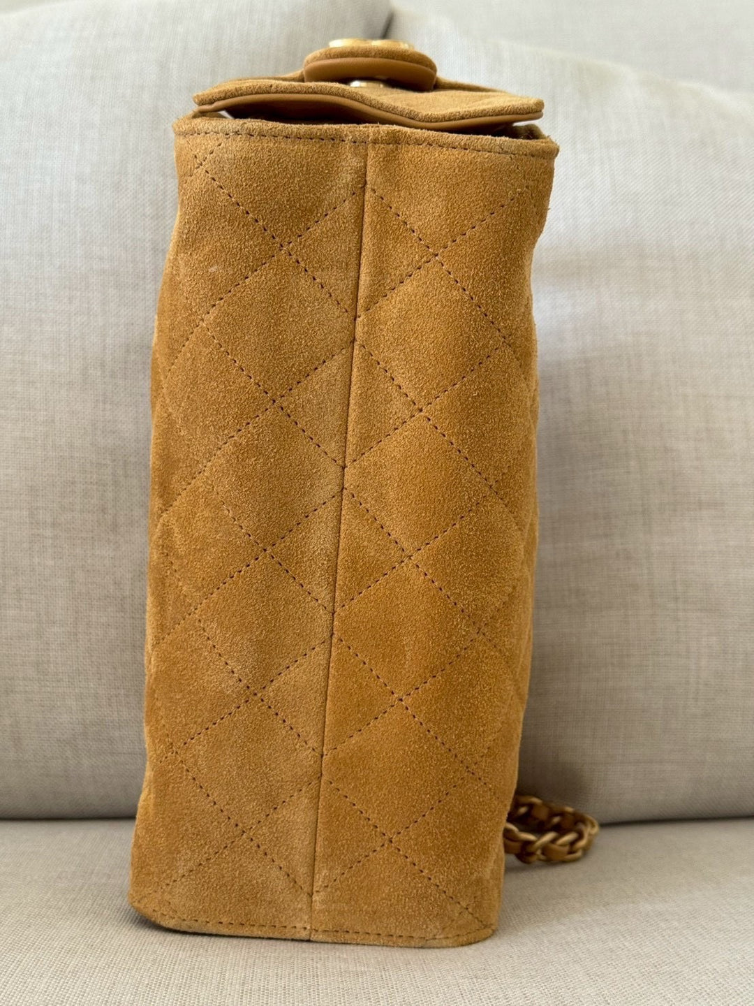 CHANEL 26C Camel Suede Aged GHW Mini 25 Hobo Bag
