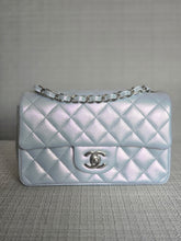 Load image into Gallery viewer, Chanel 21K collection 2021 Iridescent Light Blue Calf skin SHW Mini Rectangular Flap Bag
