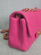 Load image into Gallery viewer, Chanel series 21 2015 Hot Pink Lambskin Chevron Mini Rectangular Flap Bag with Yellow GHW
