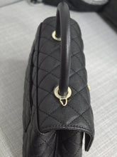 Load image into Gallery viewer, Chanel Black Caviar Champagne GHW Coco Handle Flap Bag size Small with Detachable Strap
