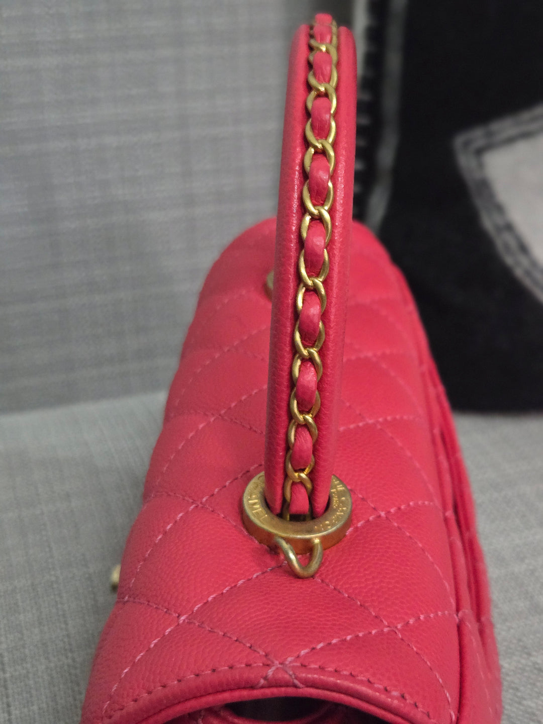 Chanel 23P 2023 Pre Spring/Summer Collection Pink Caviar Aged GHW Coco Handle with Detachable Strap and enchained handle size Small