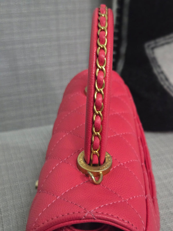 Chanel 23P 2023 Pre Spring/Summer Collection Pink Caviar Aged GHW Coco Handle with Detachable Strap and enchained handle size Small
