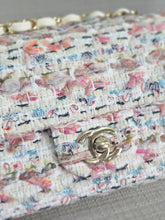 Load image into Gallery viewer, Chanel 23C 2022/2023 Cruise Collection Tweed Quilted Mini Rectangular Flap Bag in Ecru, Pink, Blue, and Green with Champagne GHW
