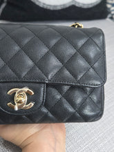 Load image into Gallery viewer, Chanel 17C series 23 Black caviar Champagne GHW Classic Mini Rectangular Flap Bag with Edge Stitching
