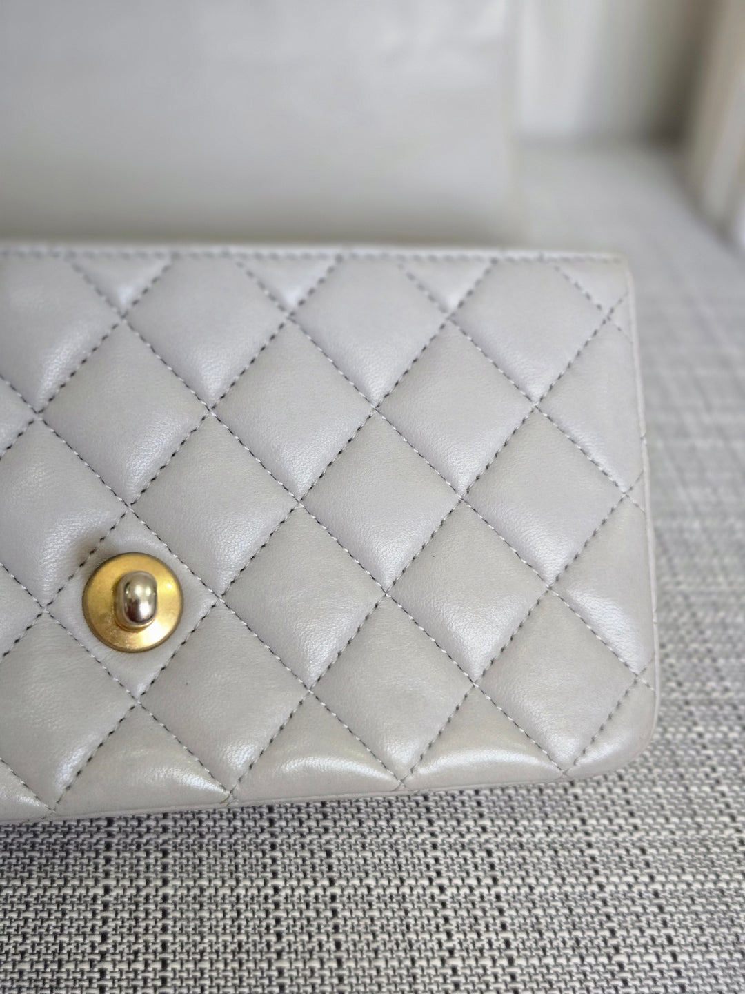 CHANEL 21A light Grey Lambskin Aged GHW Mini Rectangular Flap Bag with Top Handle