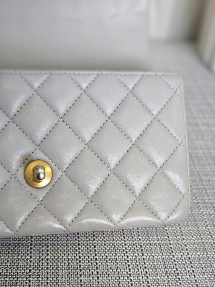 CHANEL 21A light Grey Lambskin Aged GHW Mini Rectangular Flap Bag with Top Handle