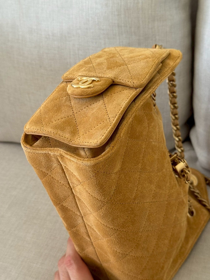 CHANEL 26C Camel Suede Aged GHW Mini 25 Hobo Bag