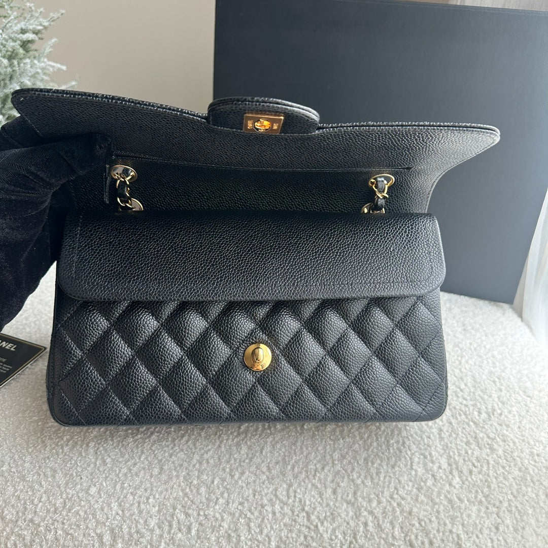 CHANEL series 25 Black Caviar GHW Medium ML Timeless Classic Double Flap Bag 2018
