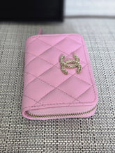 Load image into Gallery viewer, Chanel 23P collection 2023 Mauve undertone Pink Caviar Big Logo LGHW Zippy Coin Purse 2023 with mint green lining
