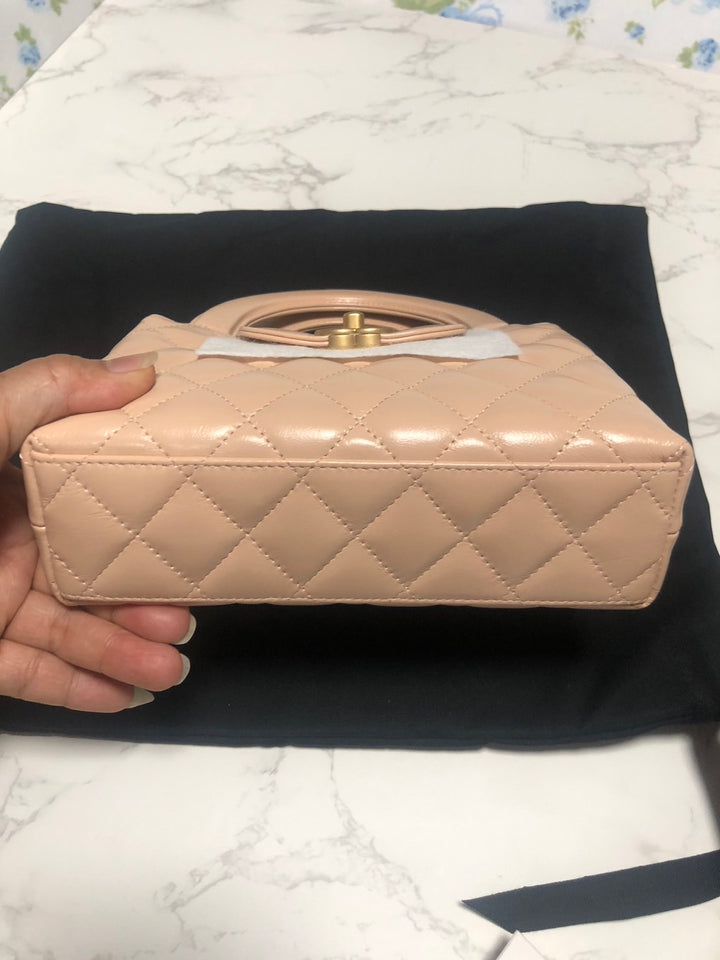CHANEL 25C Beige Calf Skin aged GHW Kelly Nano Shopping Bag Size Small 19 cms fits iPhone pro max