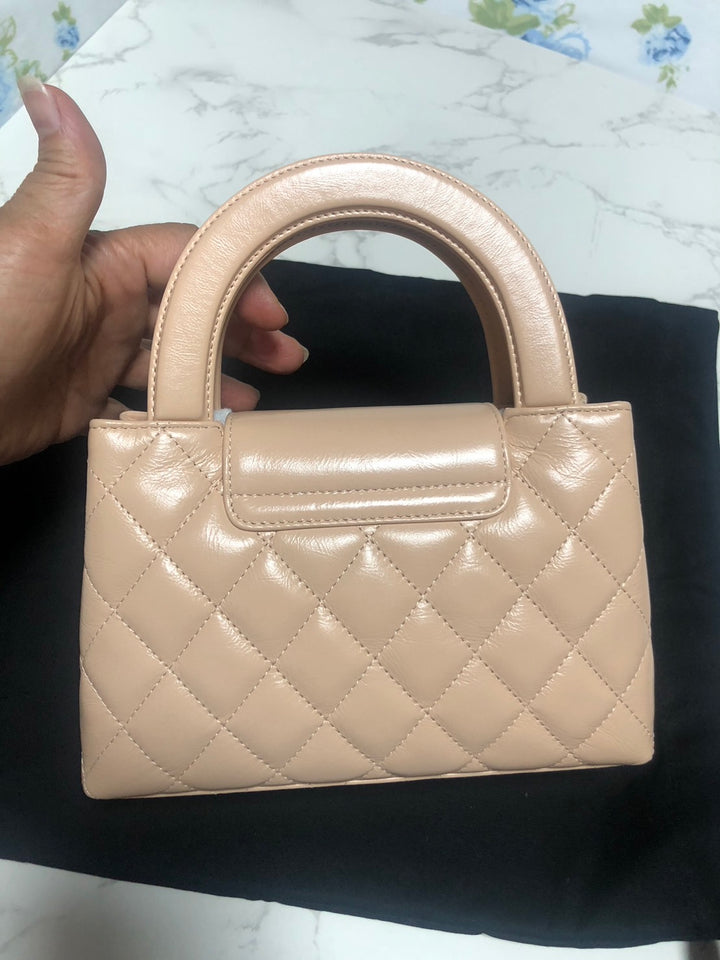 CHANEL 25C Beige Calf Skin aged GHW Kelly Nano Shopping Bag Size Small 19 cms fits iPhone pro max
