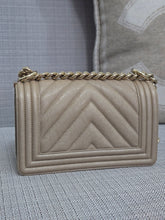 Load image into Gallery viewer, Chanel series 26 18A 2018 Fall/Winter Collection Iridescent Light Beige Chevron Caviar Le Boy Flap Bag size Small with Shiny GHW
