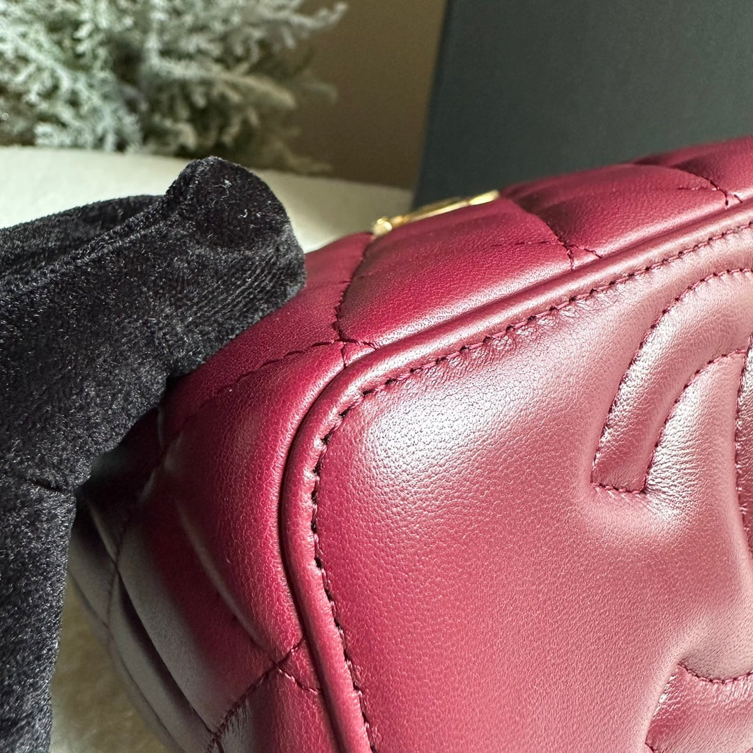 CHANEL 22K collection Burgundy Lambskin aged GHW Top Handle Vanity Case 2022