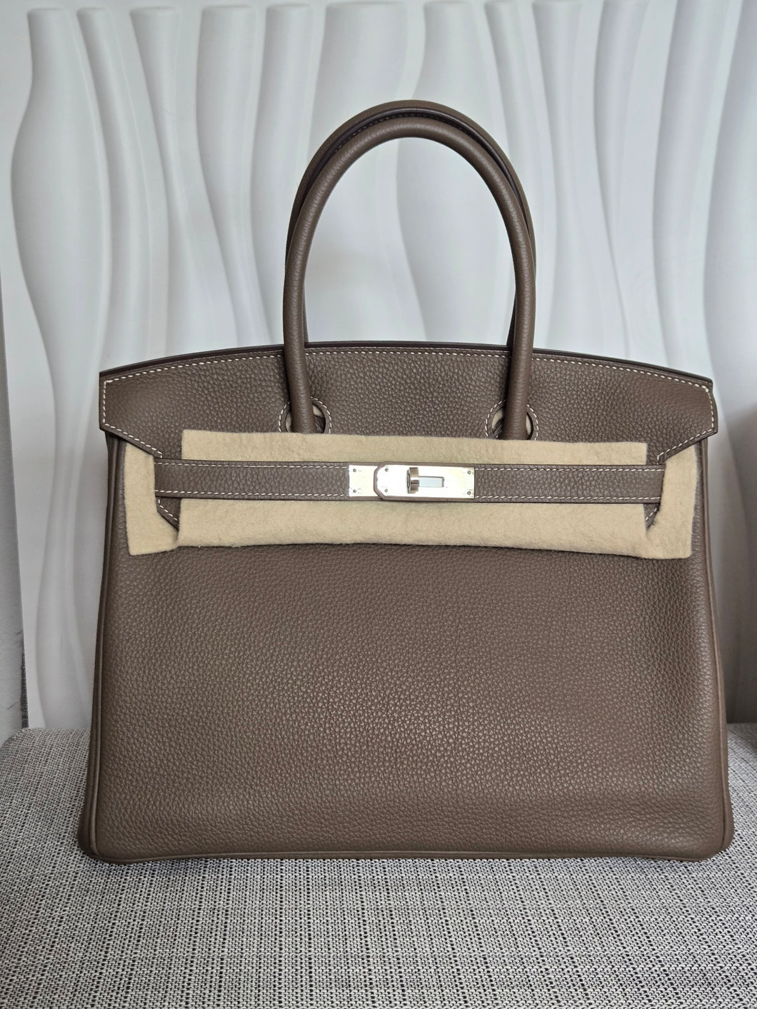 Hermes Etoupe Taupe Togo Leather PHW Birkin 30 Stamp C 2018