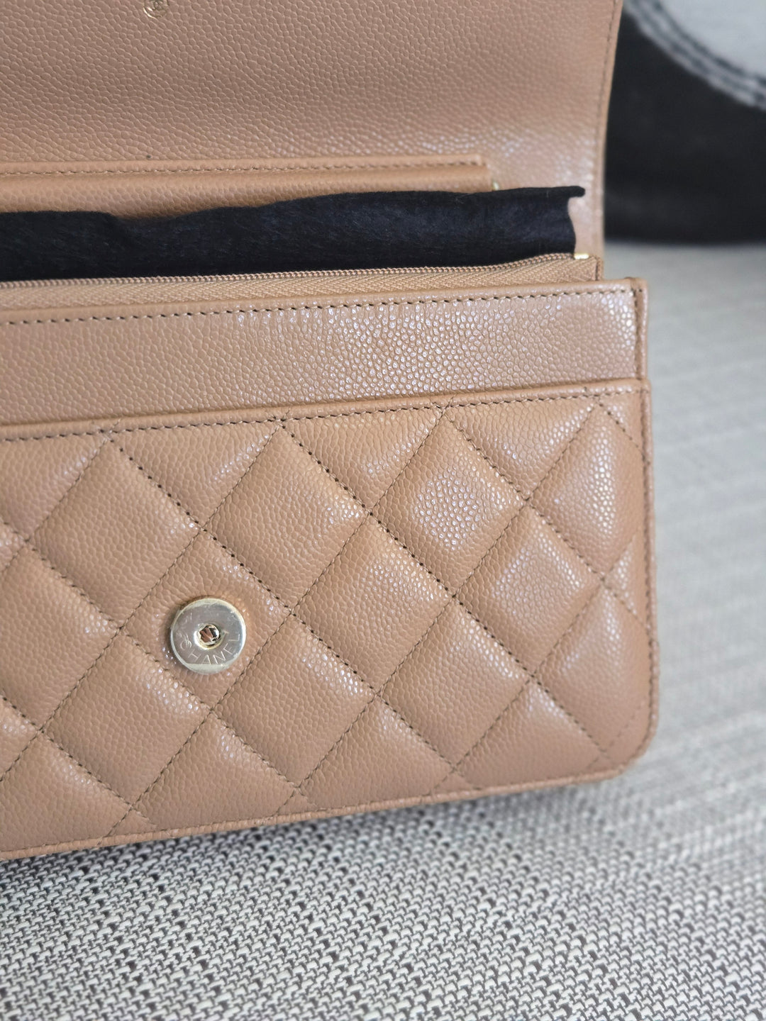 Chanel Dark Beige Caviar Champagne GHW Classic Wallet on Chain (WOC) 2023