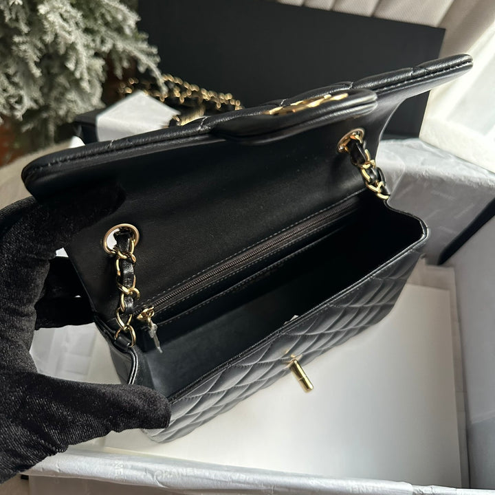 CHANEL Black Lambskin LGHW Mini Rectangular Flap Bag
