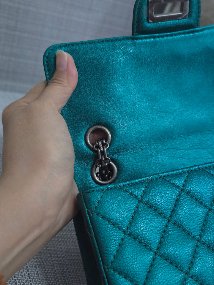 Chanel Series 28 Emerald Green Turquoise Calf skin 2.55 Reissue Mini Flap Bag with Ruthenium Hardwars