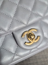 Load image into Gallery viewer, CHANEL Pearl Twist Pearly Silver Light Blue Lambskin Mini Flap Bag
