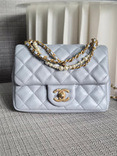 Load image into Gallery viewer, CHANEL Pearl Twist Pearly Silver Light Blue Lambskin Mini Flap Bag
