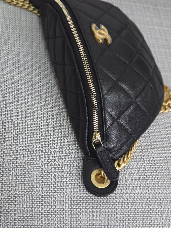 Chanel 24B 2024 Fall/Winter Black Caviar GHW Sweetheart Adjustable chain Waist Bag/Fanny Bag/Bum Bag