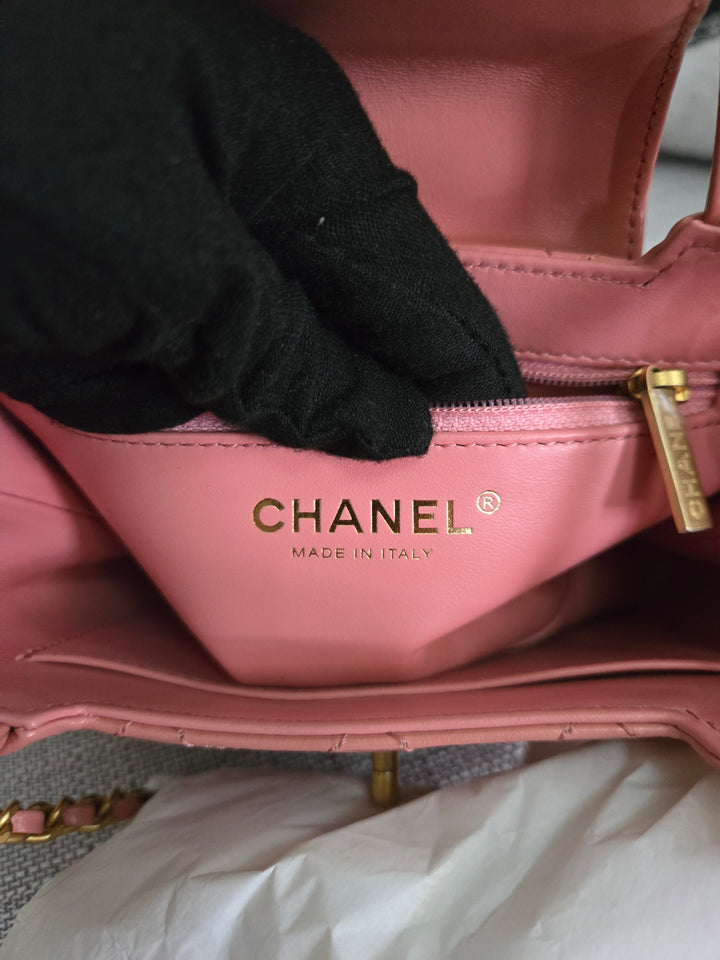 Chanel 23K Pink Lambskin GHW Nano Kelly Shopping Bag size Small (19 cms AS4416)