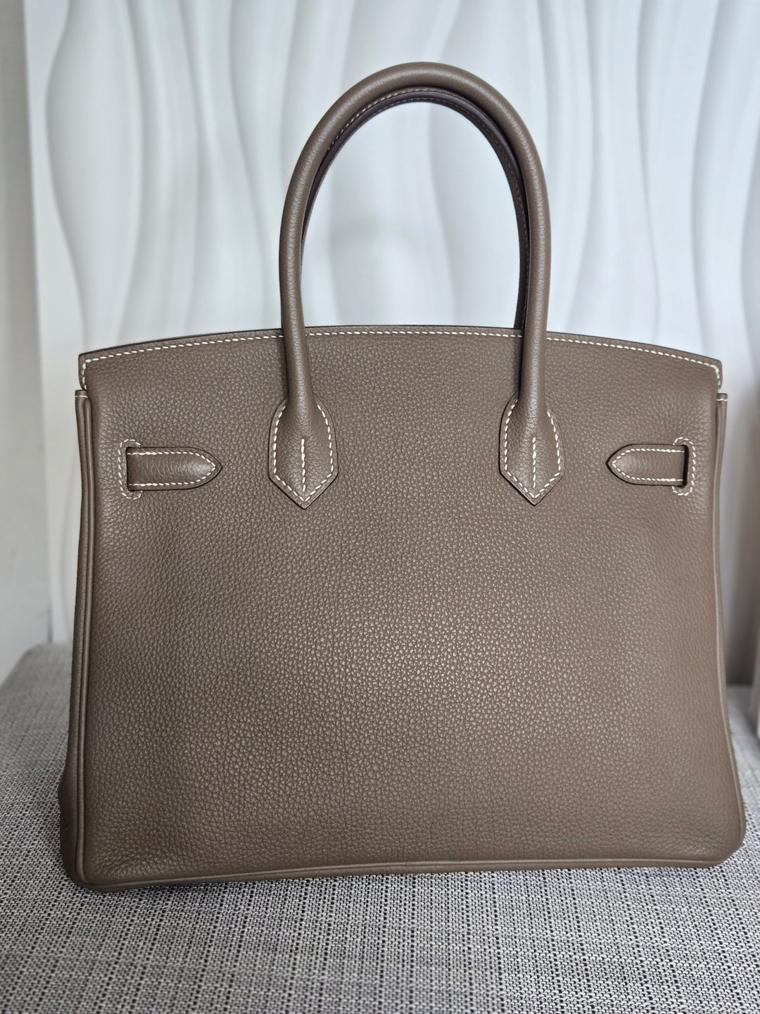 Hermes Etoupe Taupe Togo Leather PHW Birkin 30 Stamp C 2018