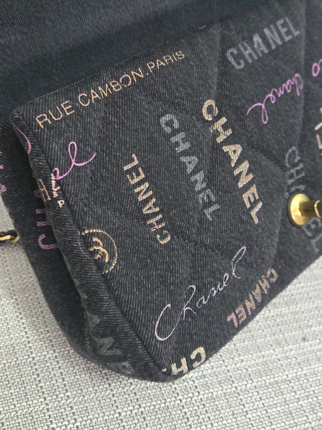 Chanel 22P collection Black Denim Mood Flap Bag with Aged GHW size Medium (25 cms)