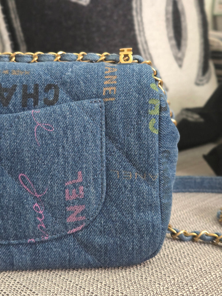 Chanel 22P Blue Denim Mood Flap Bag size Small with aged GHW