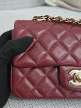 Load image into Gallery viewer, Chanel 23S 2023 Spring/Summer Collection Burgundy Lambskin Classic Mini Rectangular Flap Bag with Champagne GHW
