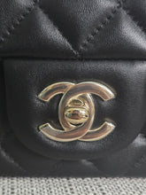 Load image into Gallery viewer, CHANEL Black Lambskin LGHW Mini Rectangular Flap Bag microchipped
